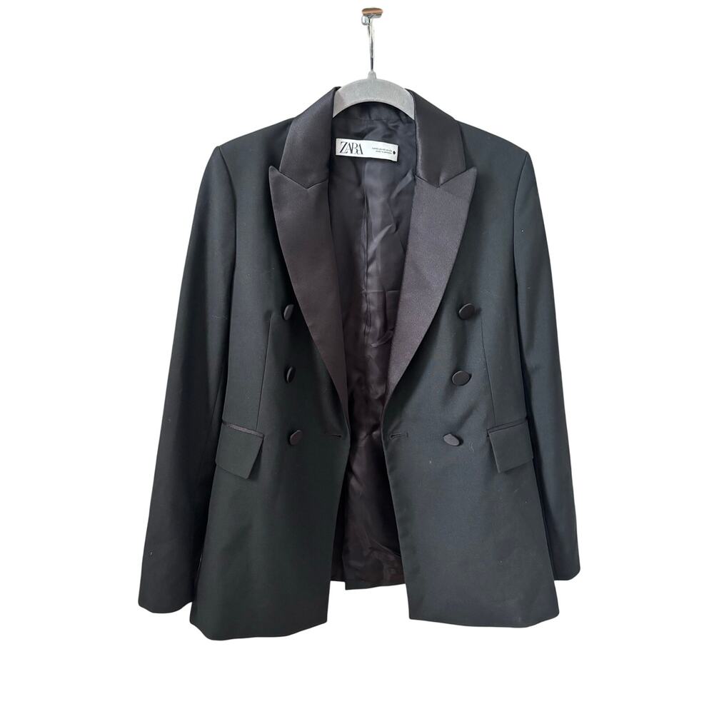 ZARA Black Double Breasted Tuxedo Blazer Satin Lapel Women’s XS EU 34 - Picture 11 of 12